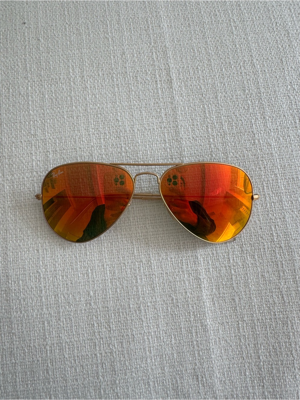 Ray-Ban Gold Frame Sunglasses with Red-Orange Mirrored Lenses